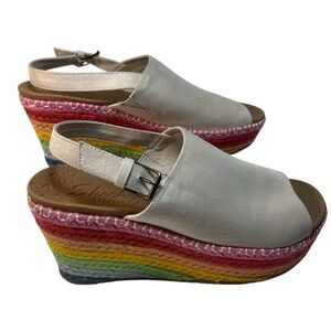 Skechers Cali Brit Luxe Foam Festival Daisy Rainbow Wedge Espadrille Size 10